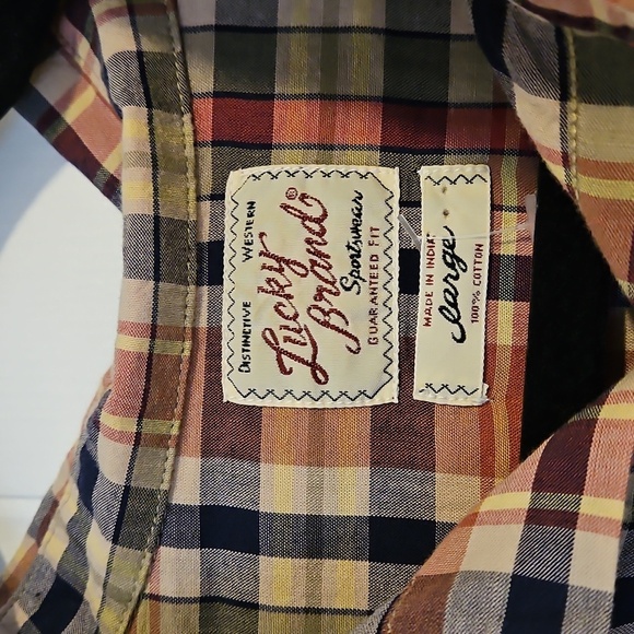 Lucky Brand Mens Large Button Down Shirt Short Sleeve Plaid Clasp Button - Picture 7 of 8